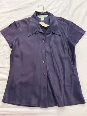 Express Purple Satin Short-Sleeve Button-Down Shirt